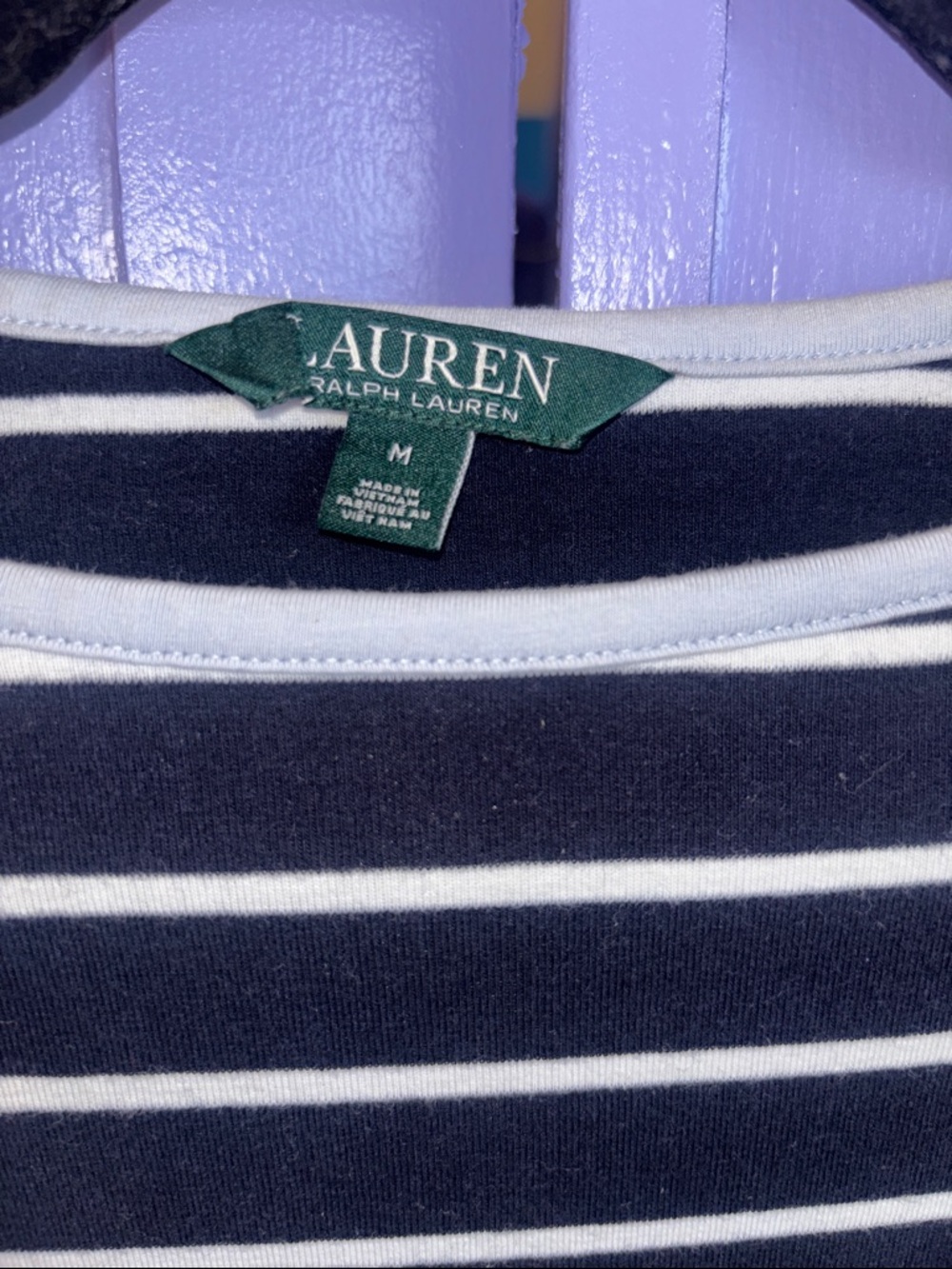 Lauren Ralph Medium White Navy Light Blue Striped Short Sleeve Boatneck coastal - Picture 4 of 11